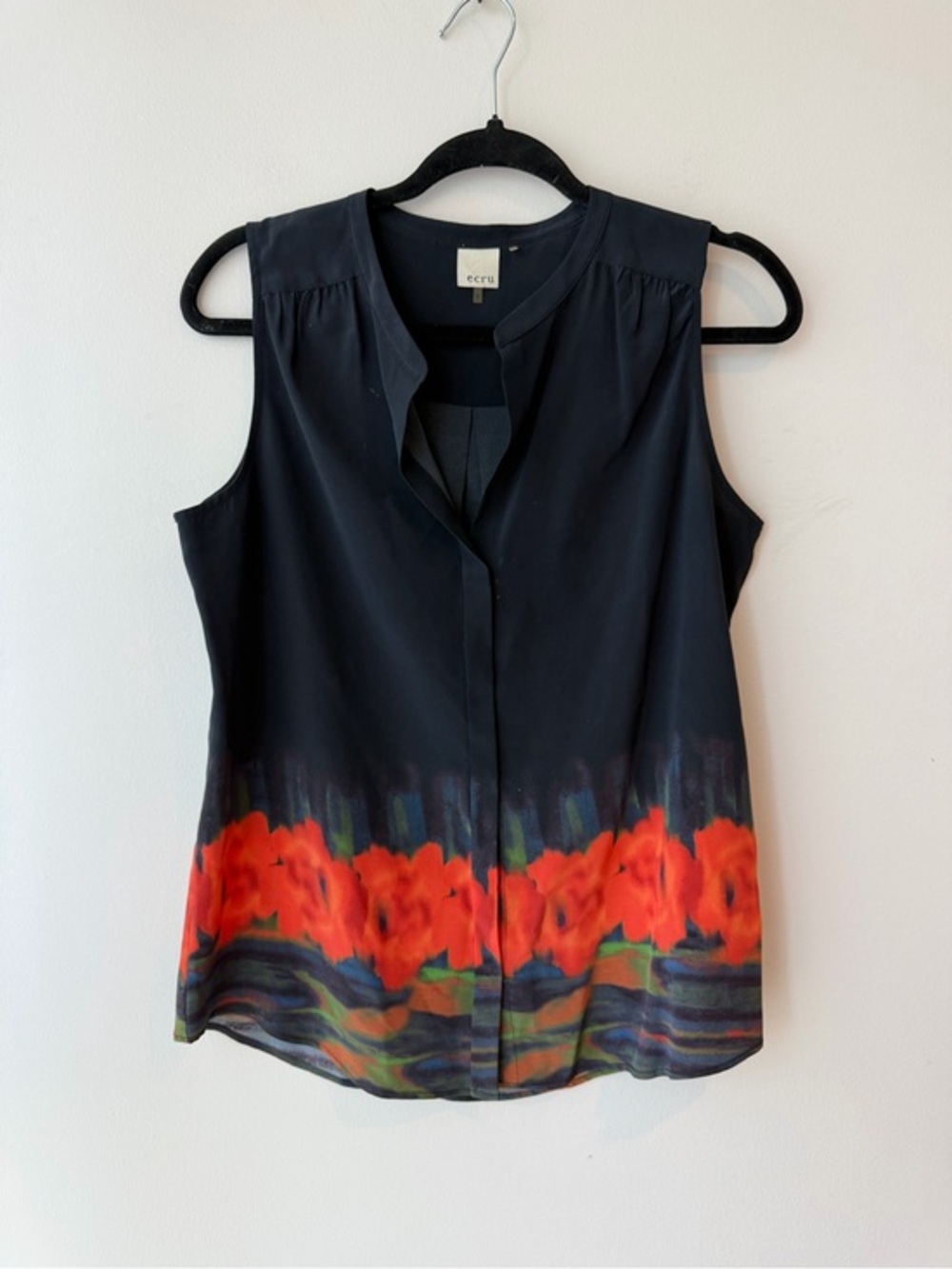 Ecru 100% Silk Watercolour Buttondown Blouse